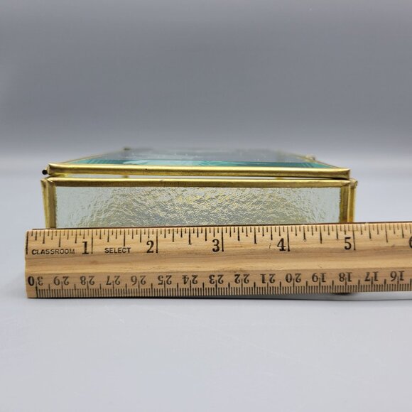 Vintage Flambro Glass Jewelry Box Etched Butterfly Design Brass Frame Taiwan - Picture 16 of 16